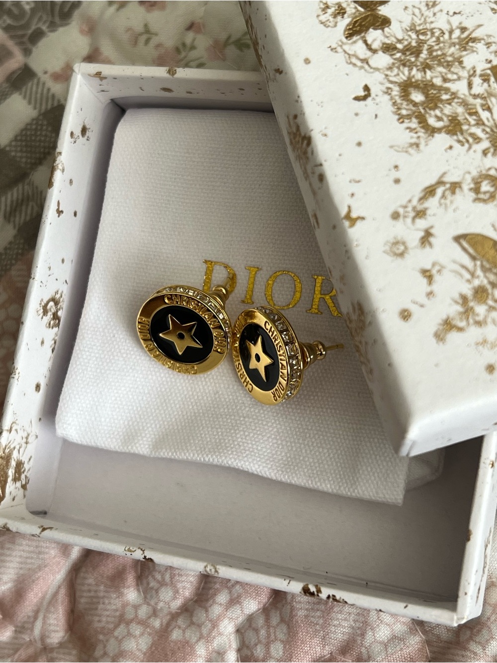 Dior Gold and Black Star Button Earrings